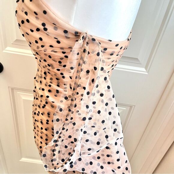 Majorelle Revolve mini dress polka dot black nude ruching size small - Picture 8 of 12